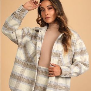 Cozy Chicness Ivory Multi plaid brushed shacket Size S